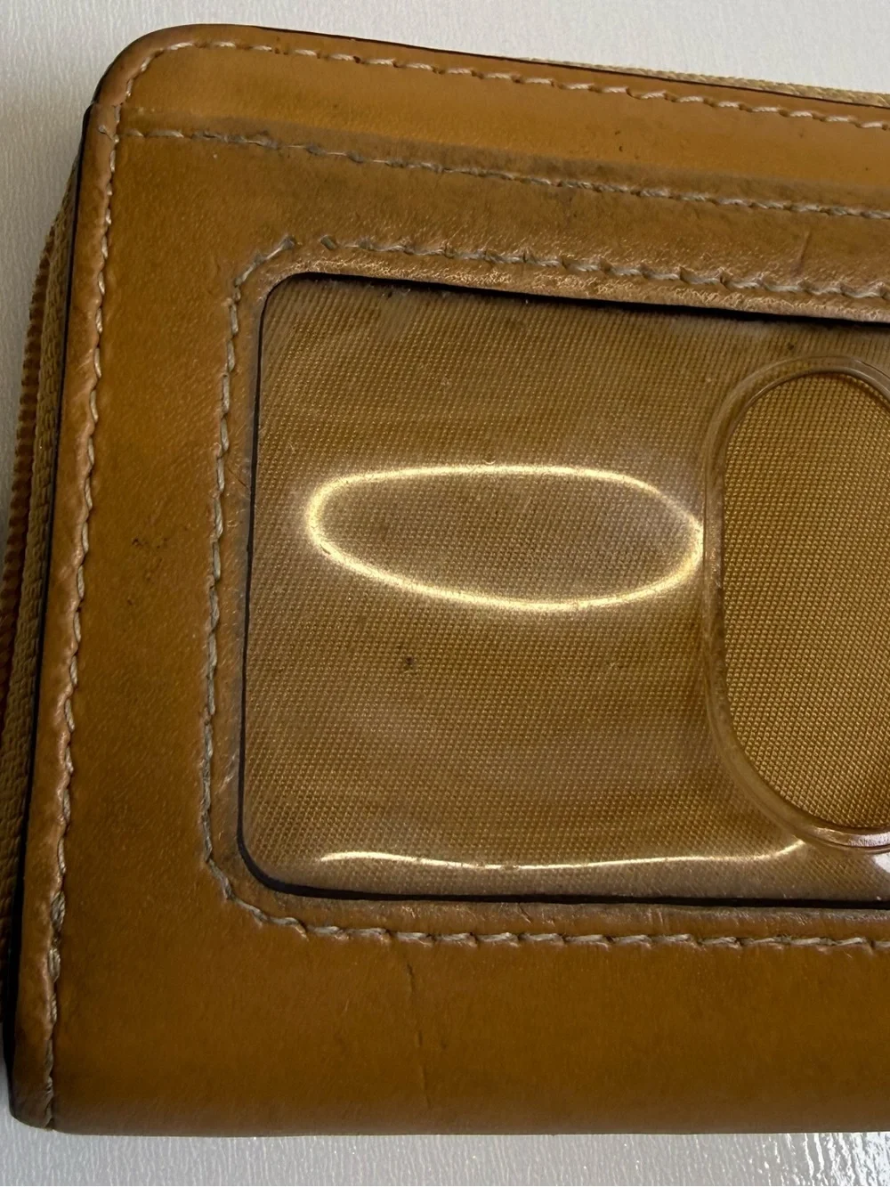 Lodis Cream Tan Teal Leather Mini Wallet Credit Card Holder Key Ring Zip Around